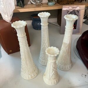 Elegant White Milk Glass Vase Set